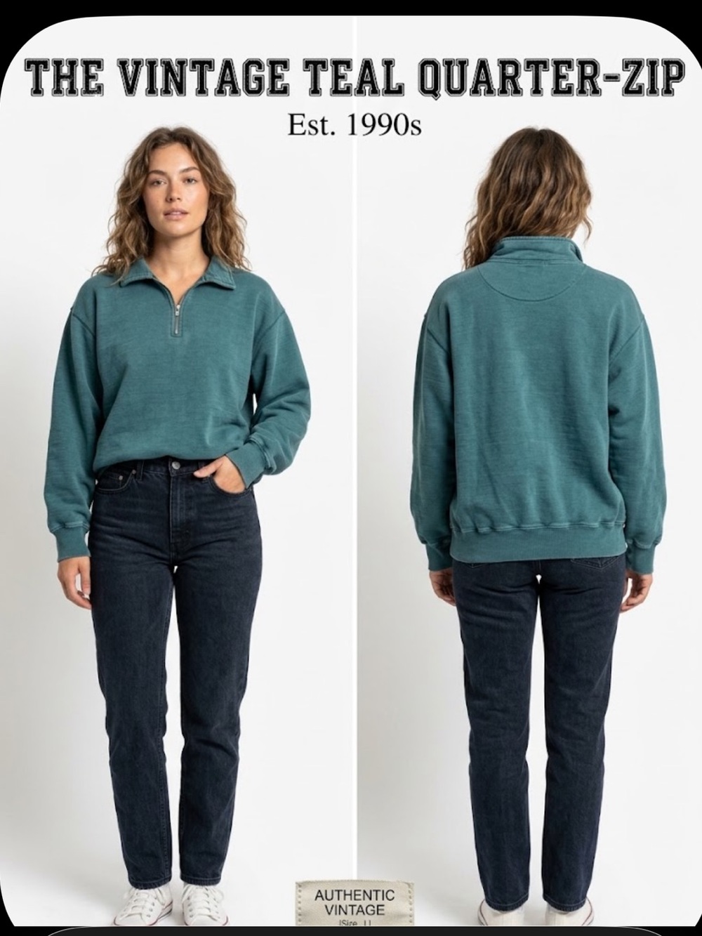 Vintage 90s balance fashions Inc Women’s washed out Teal Quarter-Zip Pullover M